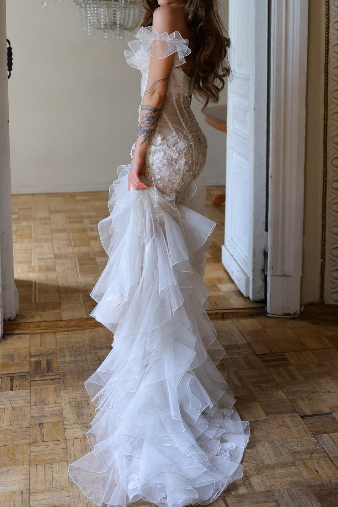 Corset Mermaid Wedding Dress with Ruffles