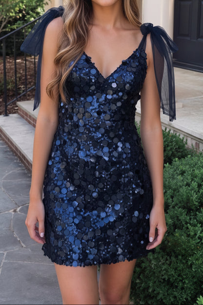 Sequin Mini Dress with Tulle Shoulder Bows