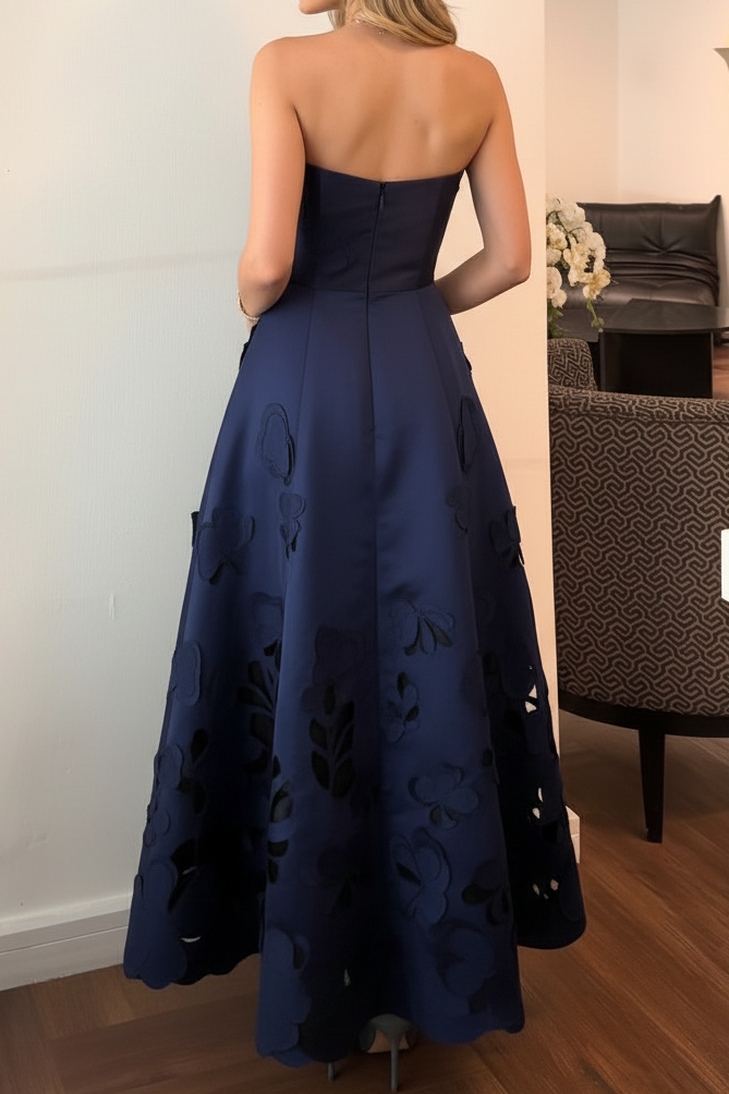 Strapless 3D Floral Cut-Out A-Line Gown