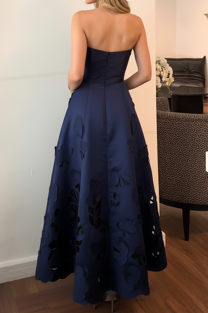 Strapless 3D Floral Cut-Out A-Line Gown