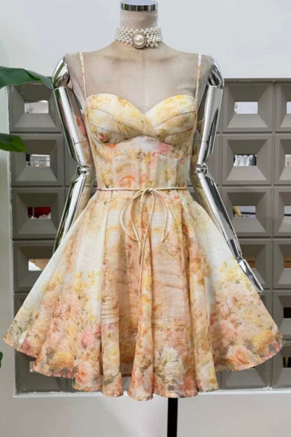 Floral Sweetheart Corset A-Line Mini Dress