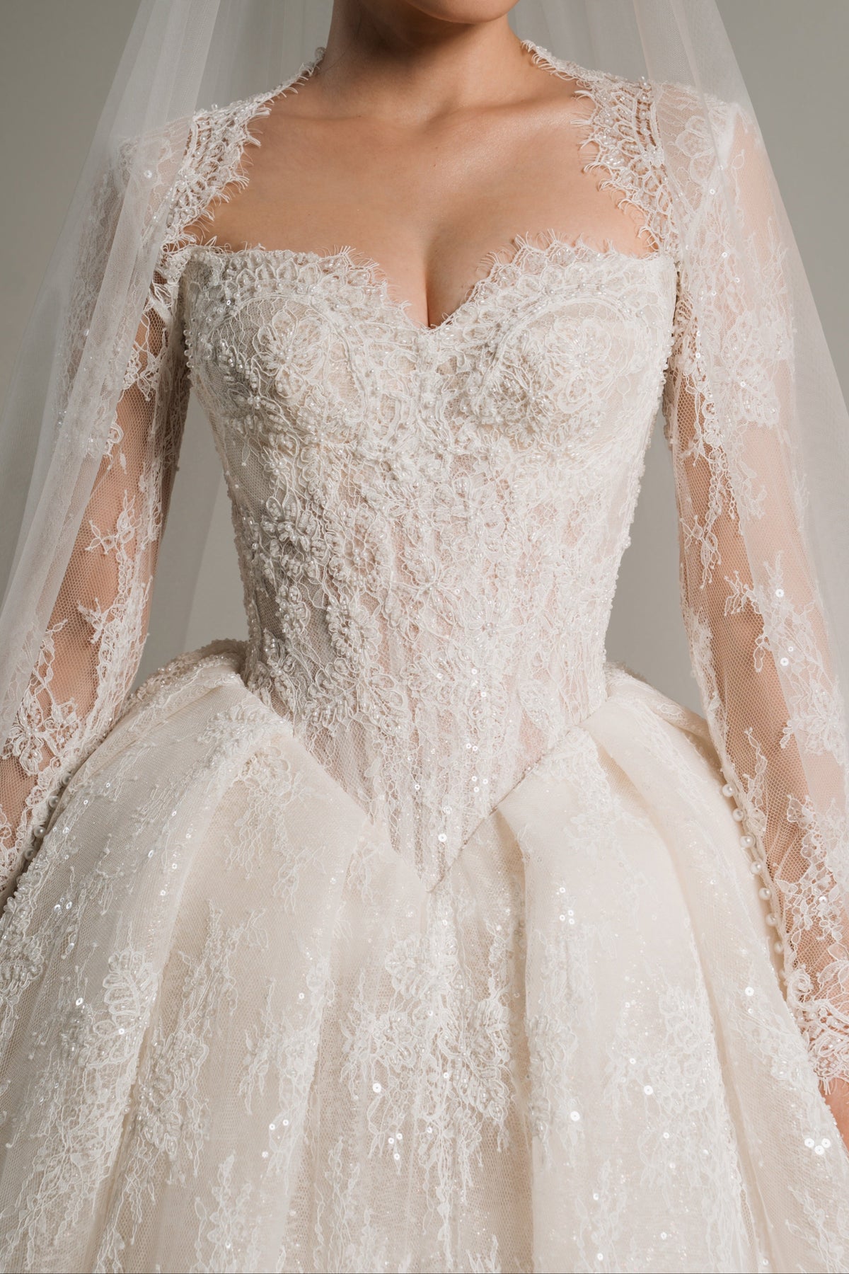 Lace Long-Sleeve Ball Gown Wedding Dress