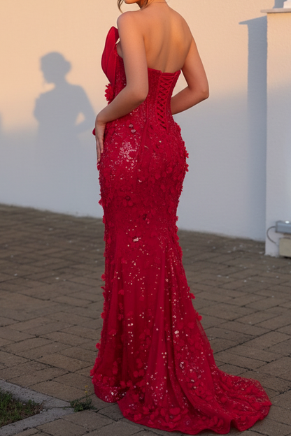 Strapless Sweetheart 3D Floral Mermaid Evening Gown