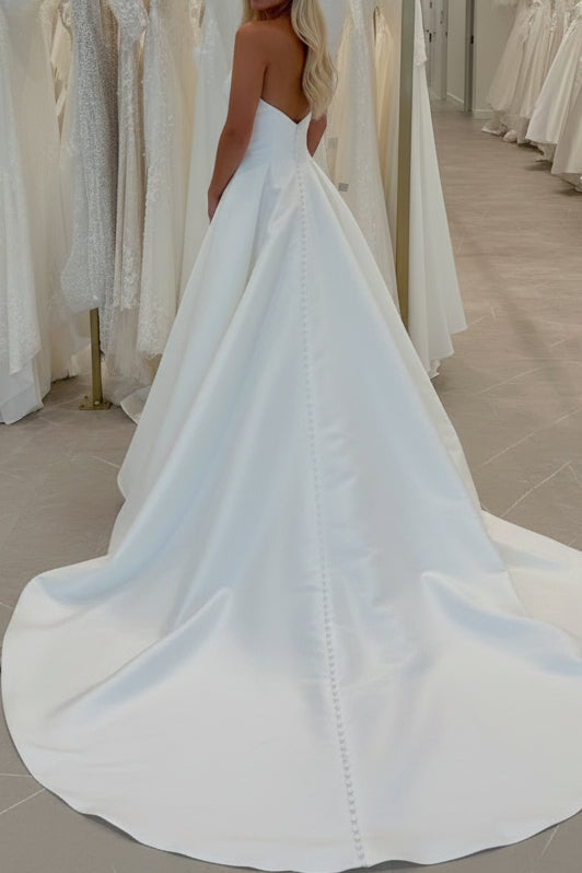 Strapless Twist-Front Satin A-Line Wedding Dress