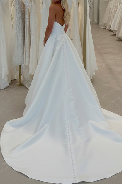 Strapless Twist-Front Satin A-Line Wedding Dress