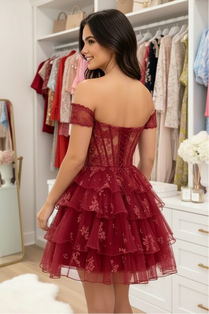 Tiered Off-the-Shoulder Corset Mini Dress