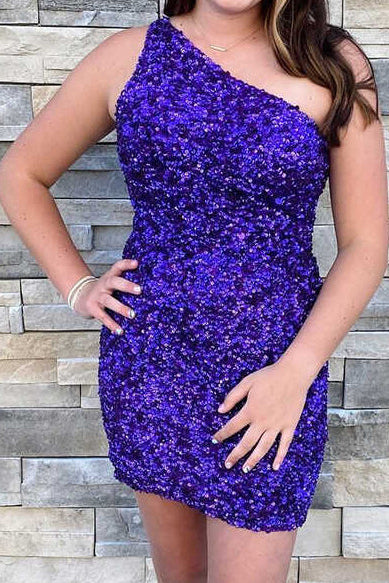 One-Shoulder Sequin Mini Dress with Cut-Out Back