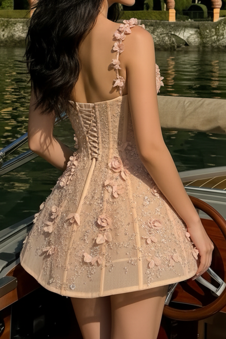 3D Floral Corset Fit and Flare Mini Dress