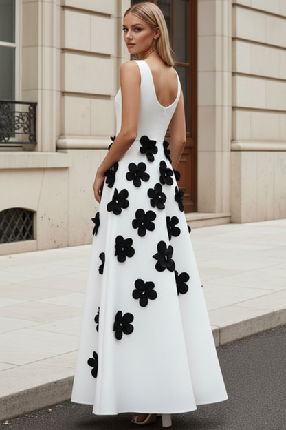 Sleeveless A-Line Dress with 3D Floral Appliques