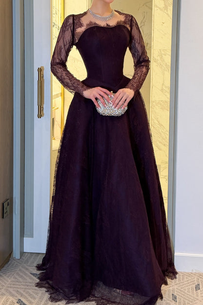 Lace Long Sleeve Ball Gown Evening Dress