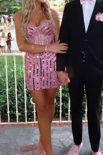 Sequin Strapless Corset Mini Dress Sweetheart Neckline