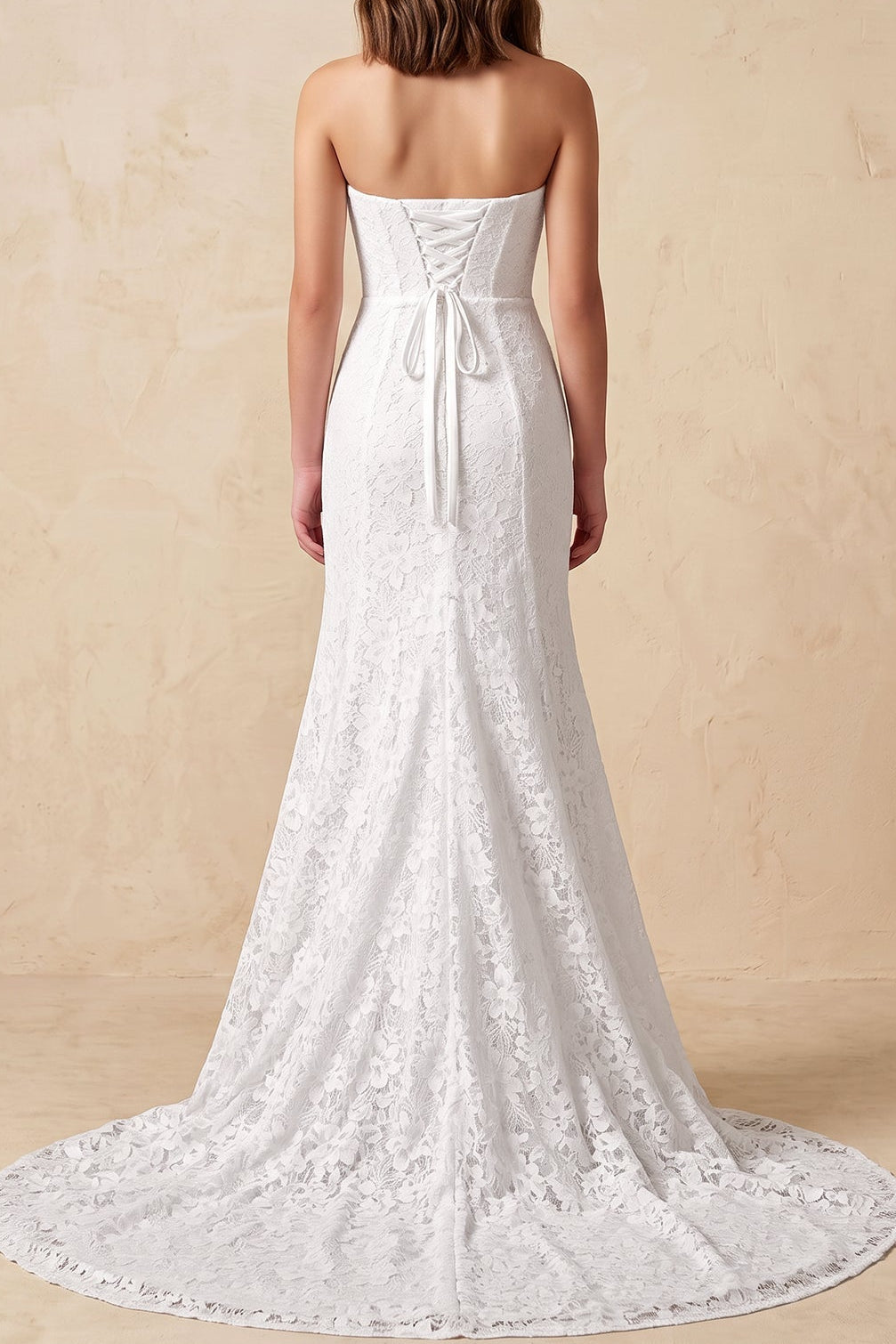 Strapless Lace Trumpet Wedding Dress with Train