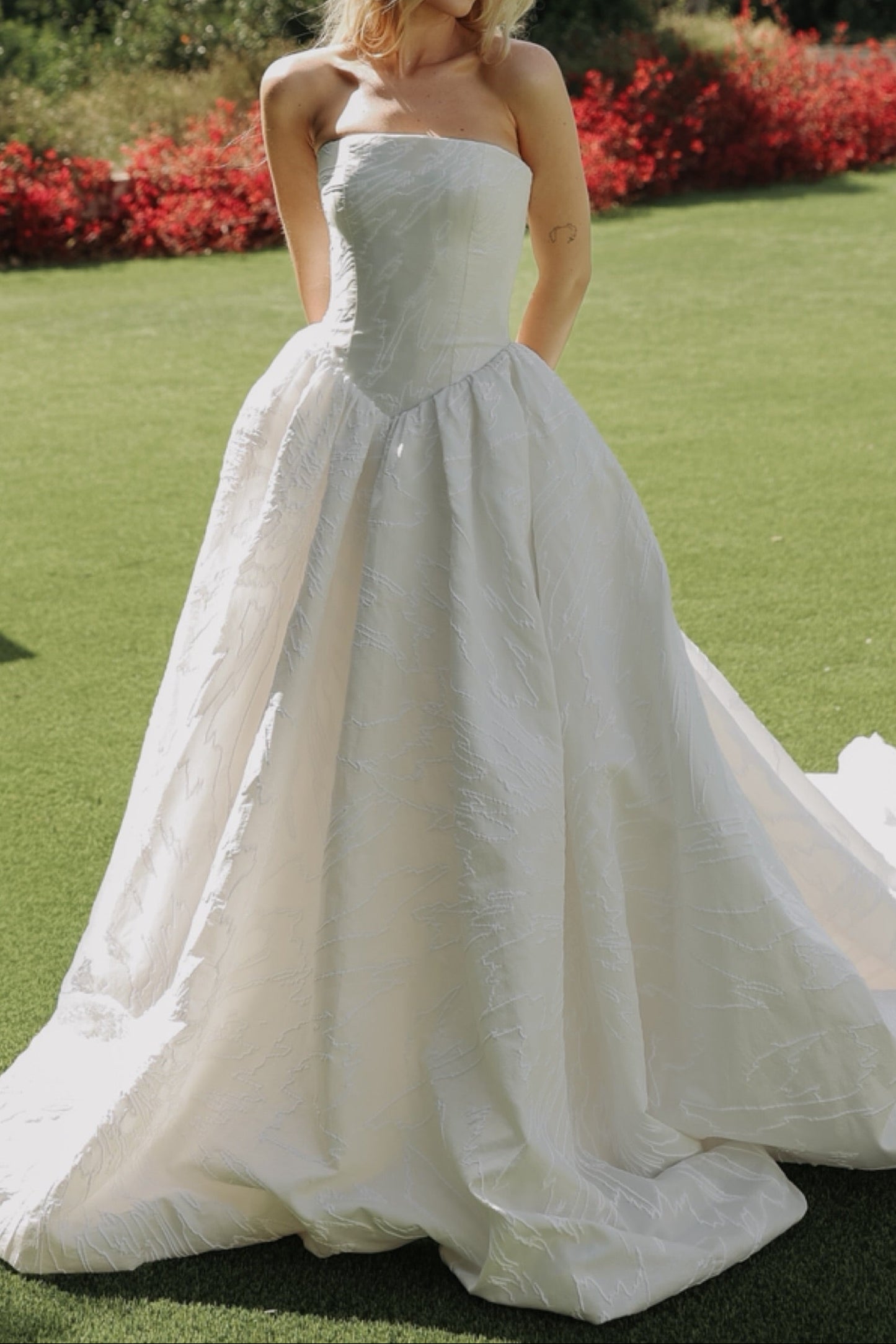 Strapless Corset Jacquard Ball Gown Wedding Dress