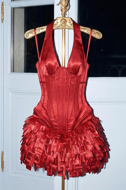 Halter Corset Fringe Mini Dress