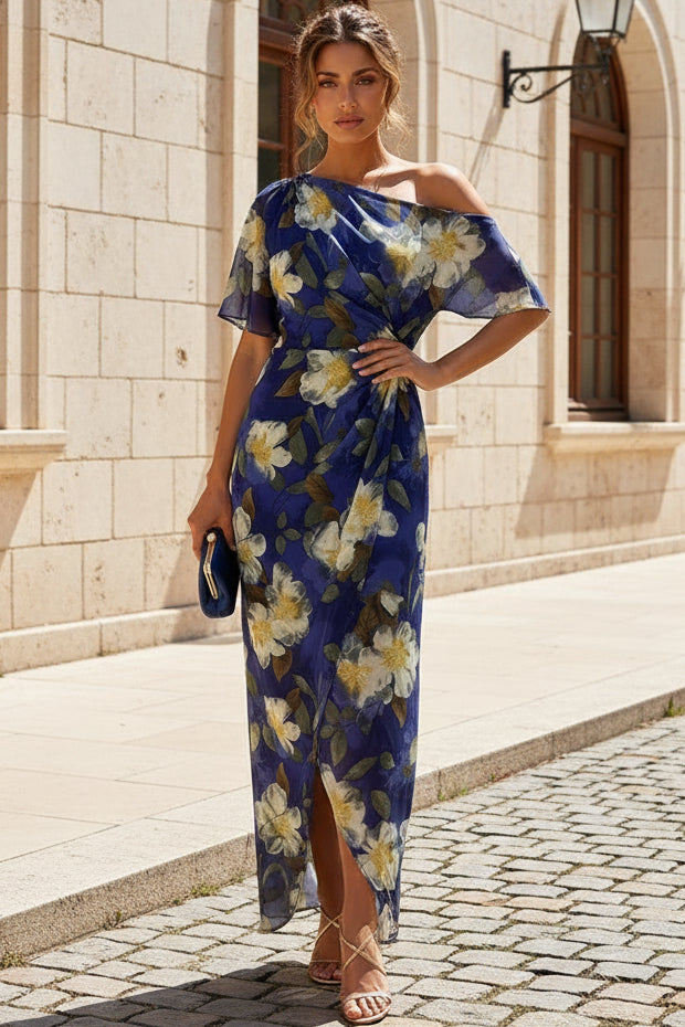 Floral One-Shoulder Asymmetrical Maxi Dress