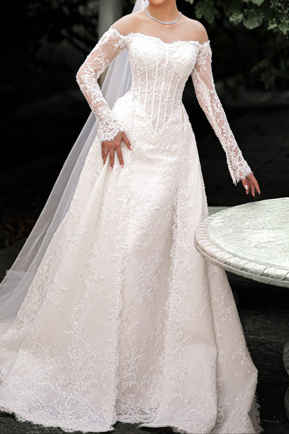 Off-the-Shoulder Corset A-Line Wedding Dress