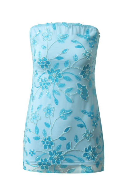Strapless Beaded Mini Dress with Matching Neck Scarf