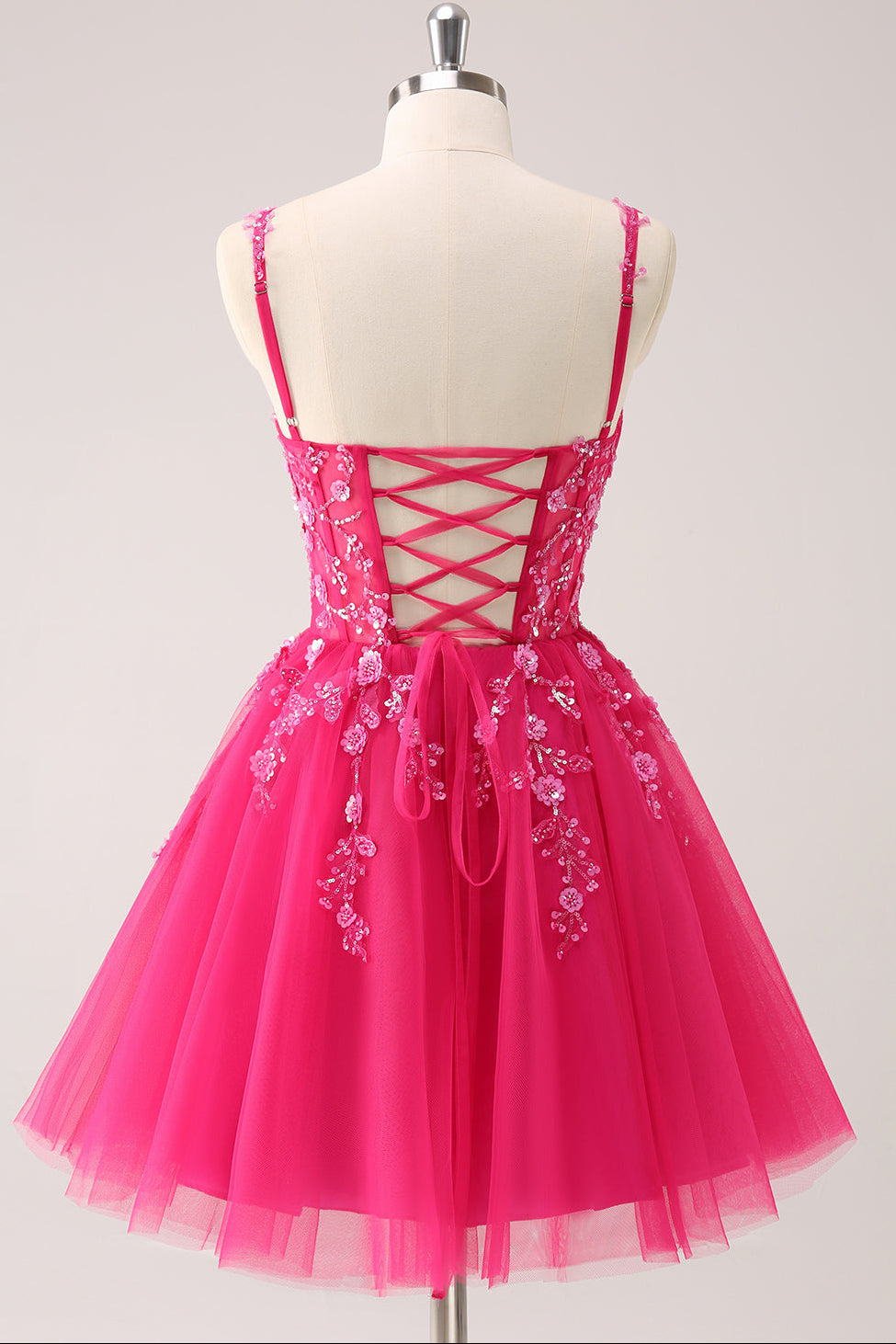 Floral Applique Short Homecoming Dress with Corset Back