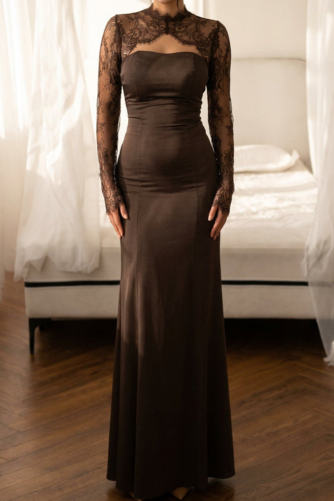 Lace Long Sleeve Cut-Out Floor-Length Evening Gown