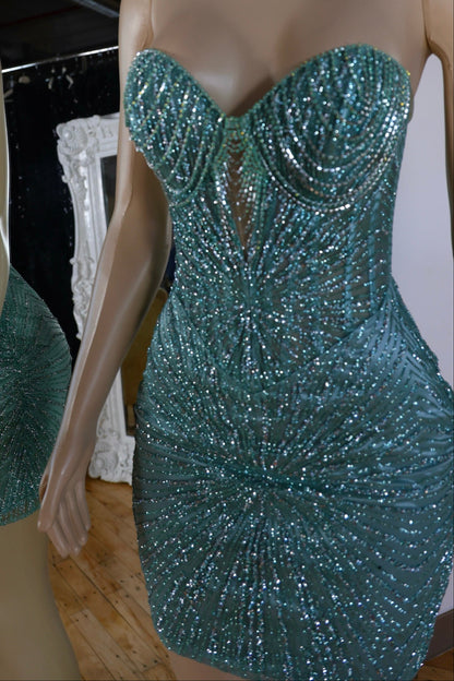 Strapless Crystal Beaded Corset Mini Dress