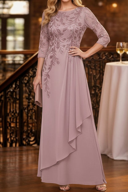 Sequined Leaf Bodice A-Line Gown with Cascading Ruffle