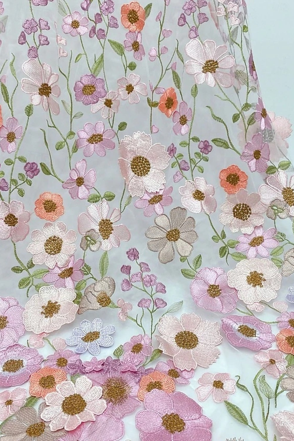 Floral Embroidered A-Line Gown with 3/4 Sleeves