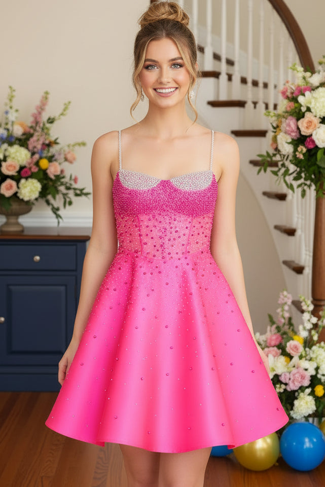 Pearl Beaded Corset A-Line Mini Dress