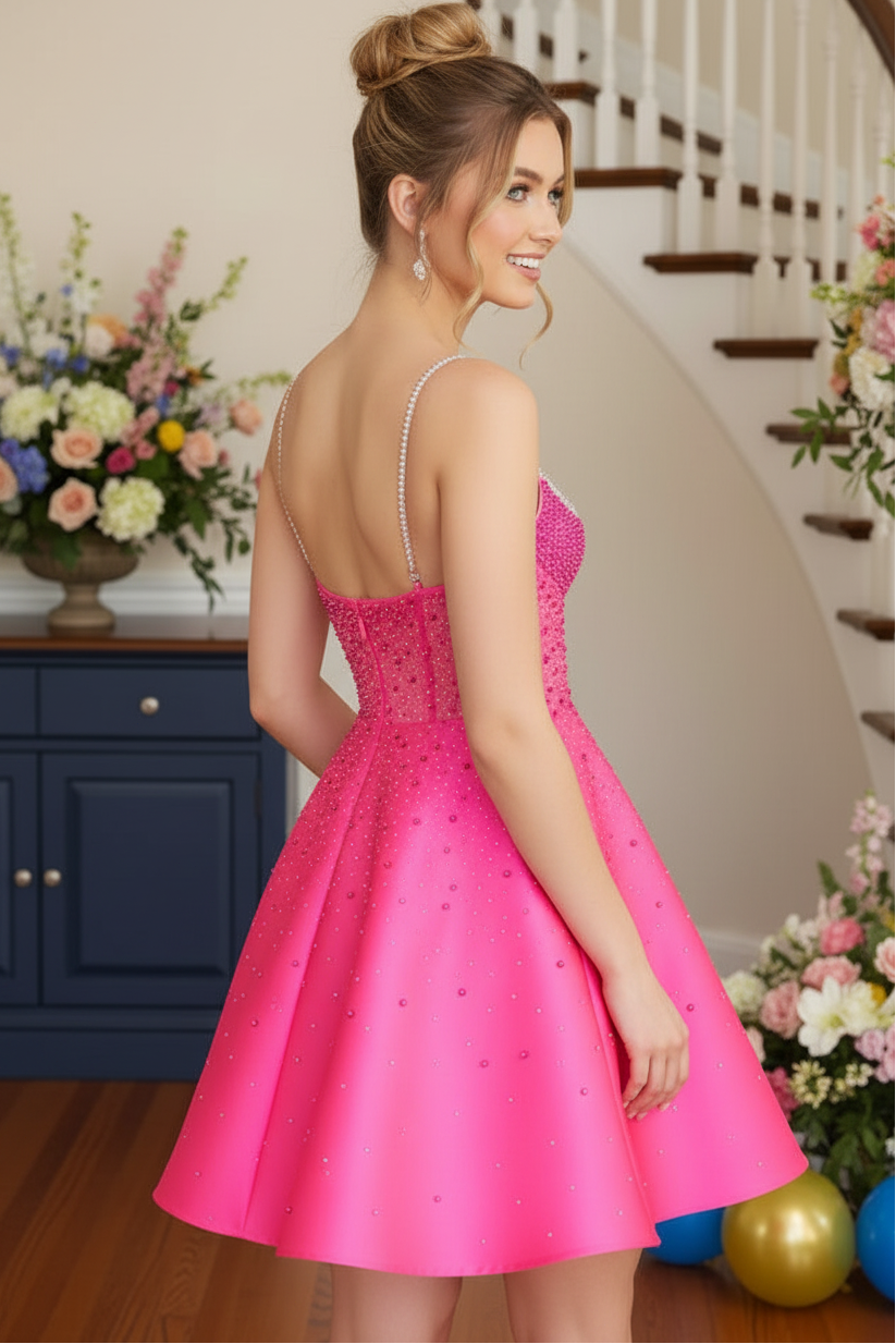 Pearl Beaded Corset A-Line Mini Dress