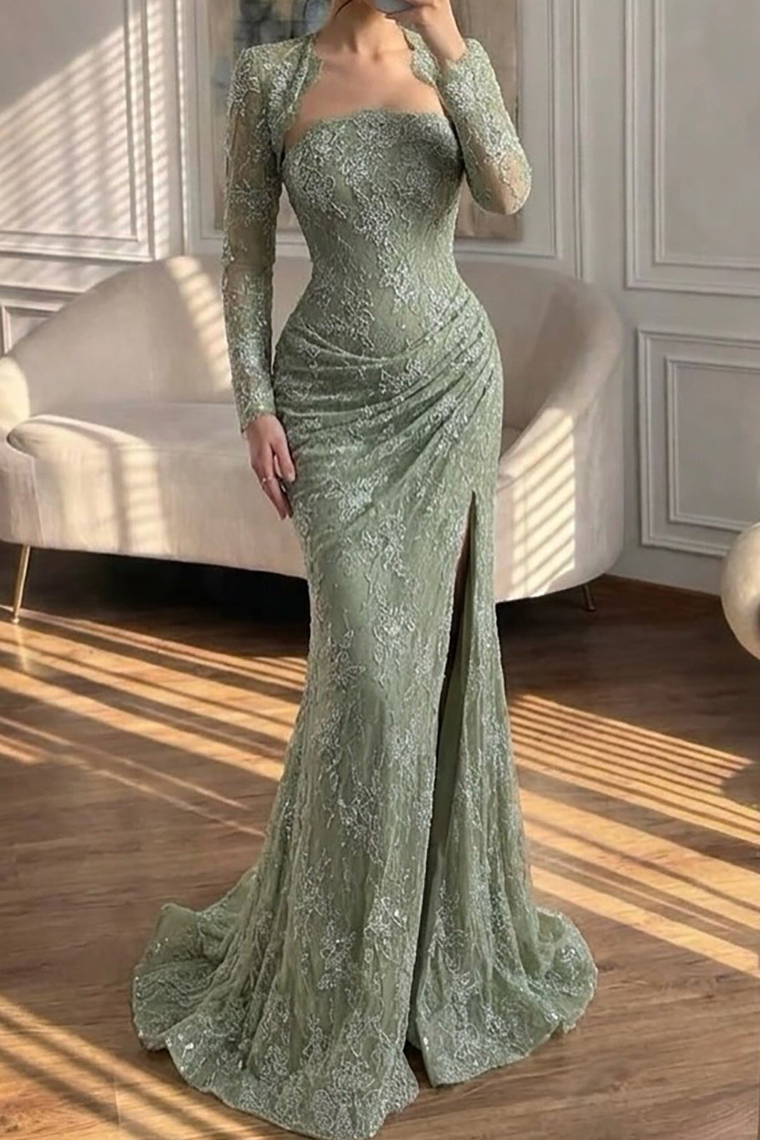 Lace Mermaid Evening Dress with Matching Bolero