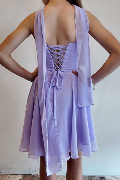 Sweetheart Fit-and-Flare Mini Dress with Halter Tie