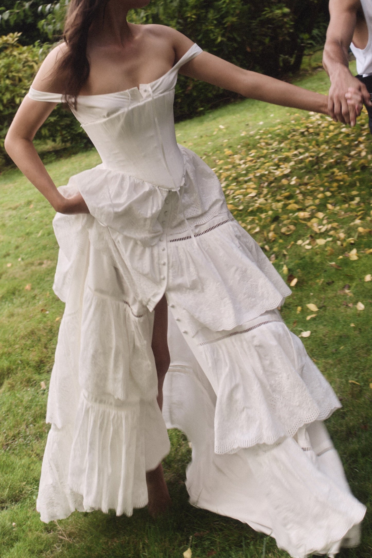 Boho Corset Tiered Lace Wedding Dress