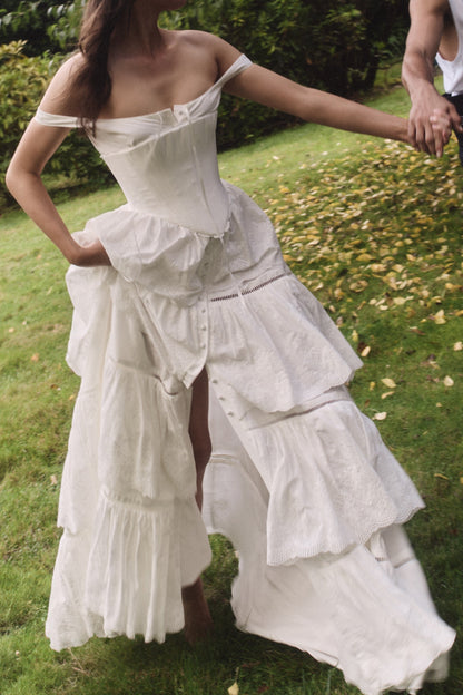 Boho Corset Tiered Lace Wedding Dress