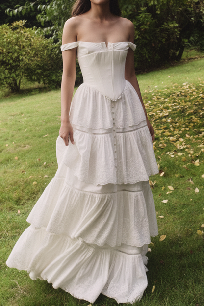 Boho Corset Tiered Lace Wedding Dress
