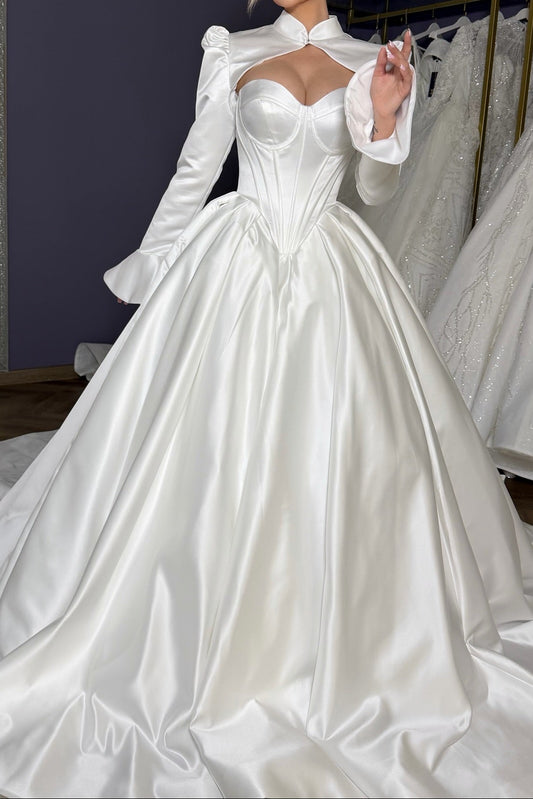 Satin Corset Ball Gown Wedding Dress with Jacket