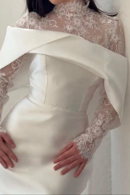 Satin and Lace Mermaid Wedding Dress with Long Sleeves