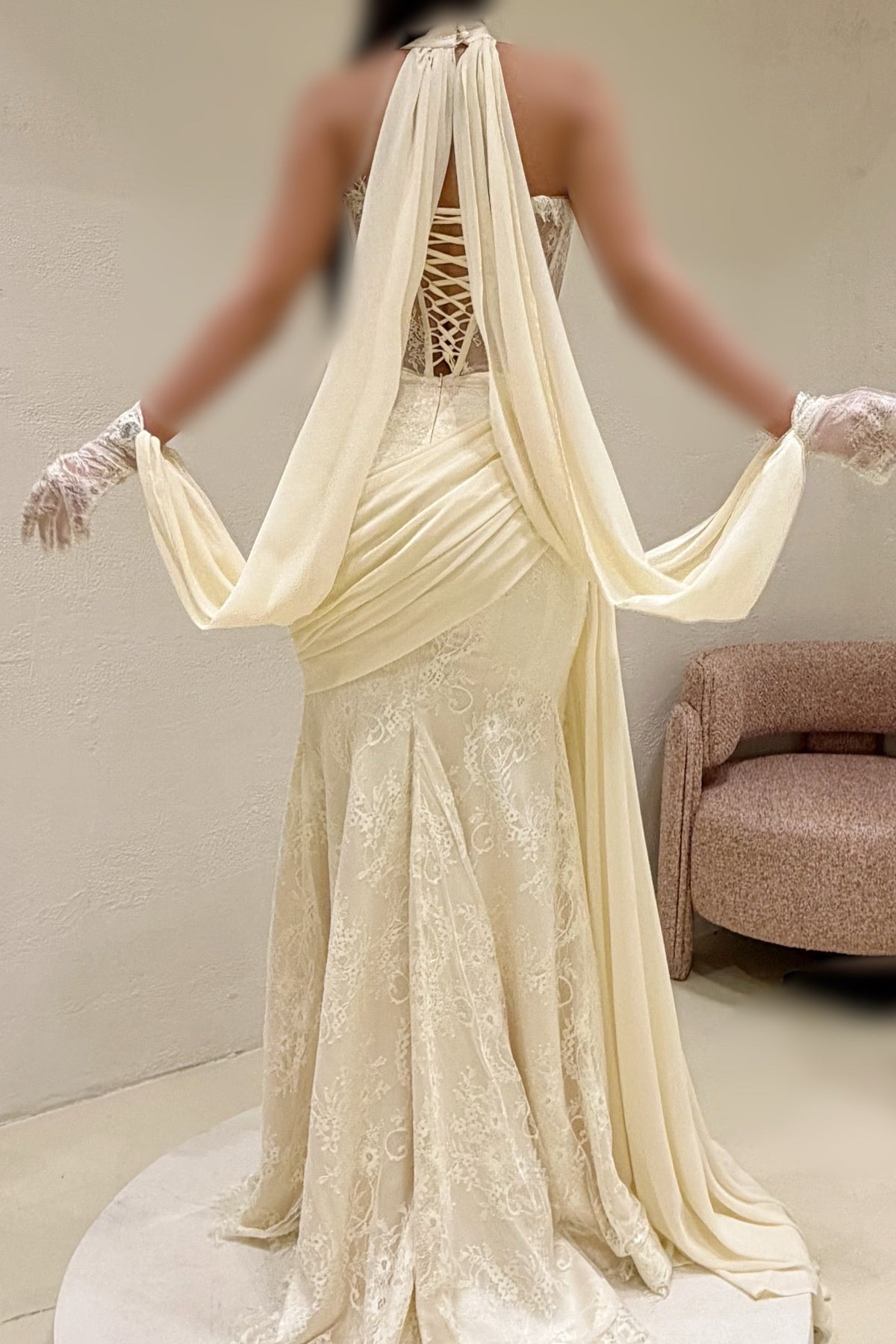 Corset Lace Evening Gown with Crystal Bodice