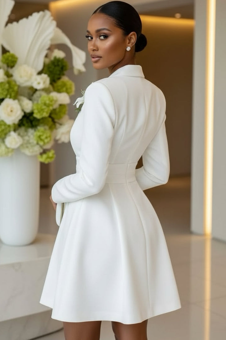 Long Sleeve Deep V-Neck Tailored Blazer Mini Dress
