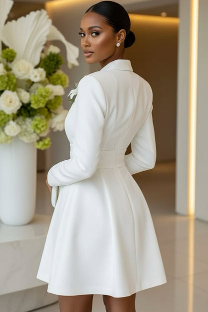 Long Sleeve Deep V-Neck Tailored Blazer Mini Dress