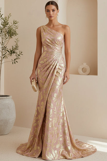 One-Shoulder Metallic Jacquard Mermaid Gown