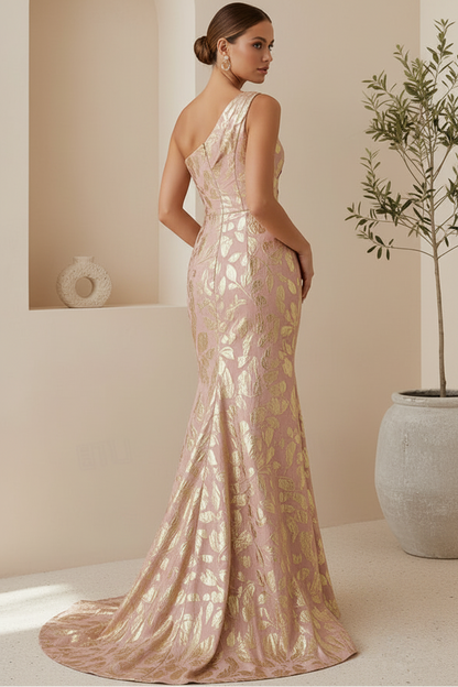 One-Shoulder Metallic Jacquard Mermaid Gown