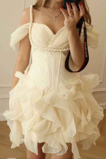 Off-the-Shoulder Corset Ruffled Mini Dress