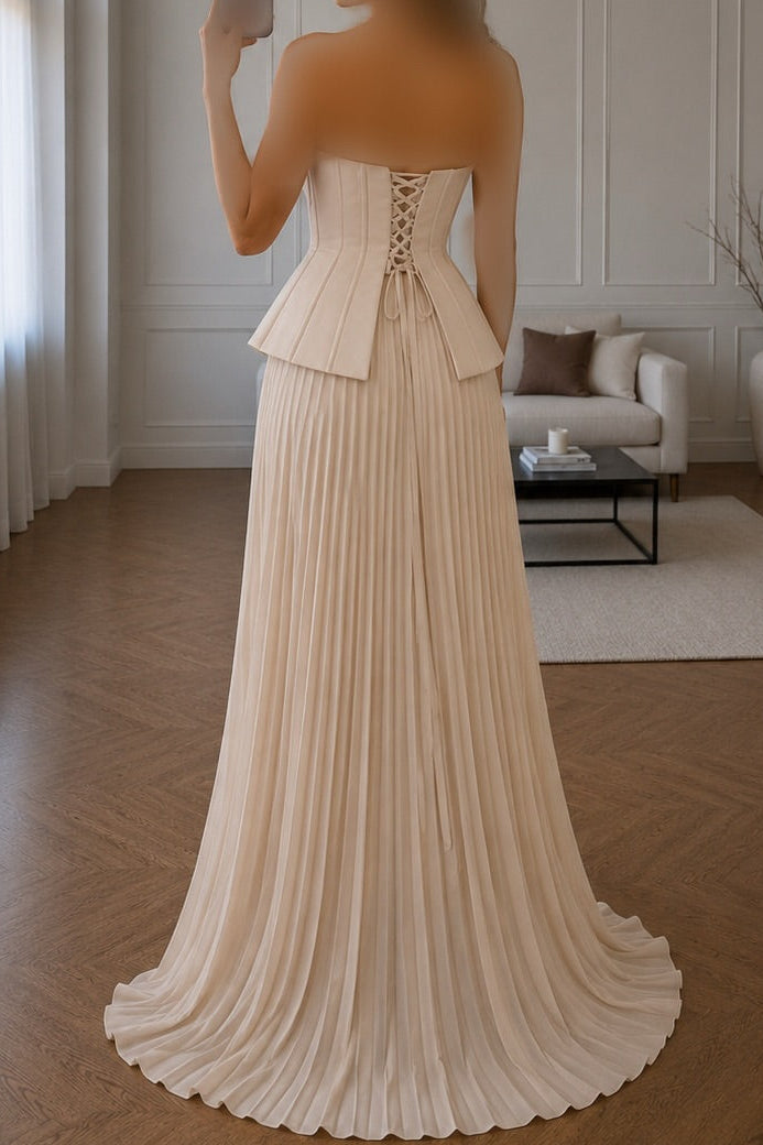 Strapless Corset Pleated Two-Piece Gown