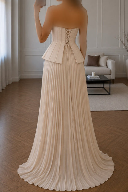 Strapless Corset Pleated Two-Piece Gown