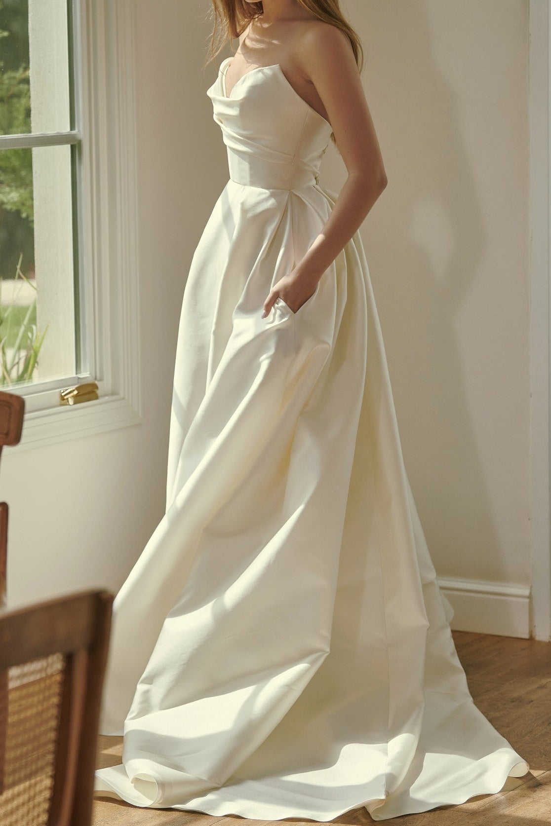 Strapless Ruched Bodice A-Line Wedding Gown