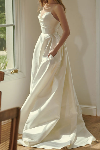 Strapless Ruched Bodice A-Line Wedding Gown