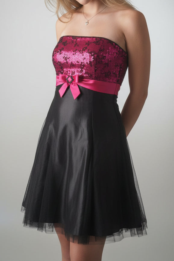 Strapless Beaded Fit & Flare Dress with Bow