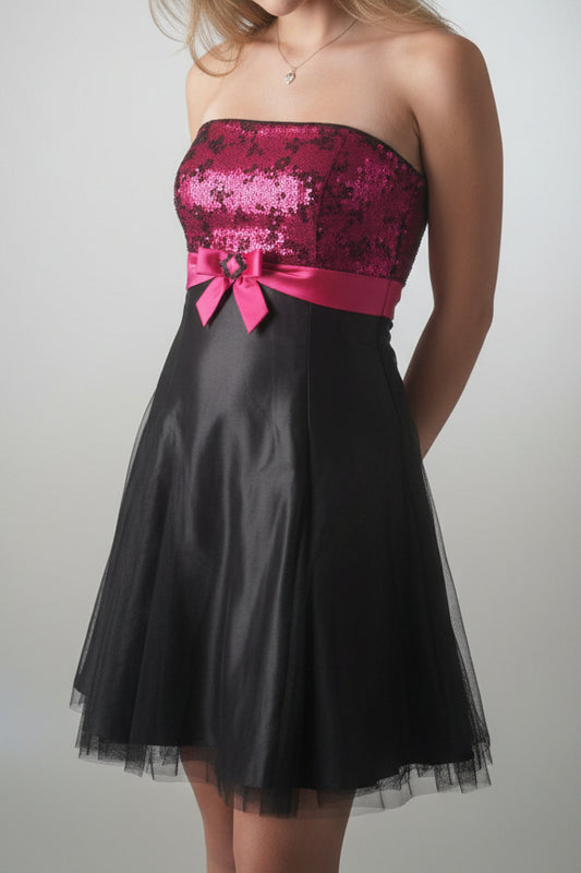 Strapless Beaded Fit & Flare Dress with Bow