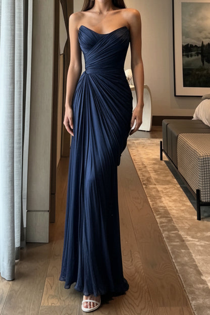 Strapless Ruched Draped Floor-Length Evening Gown