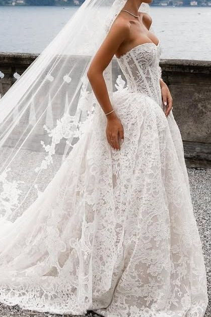 Strapless Lace Corset Ball Gown Wedding Dress