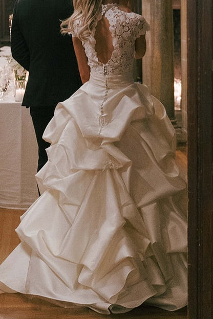 High Neck Lace Ball Gown Wedding Dress